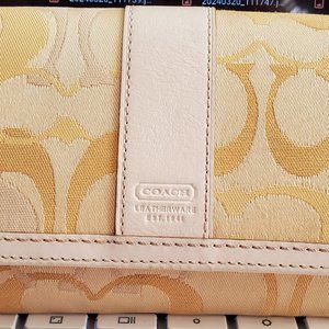 Coach Yellow and Canvas and Leather Folding Wallet